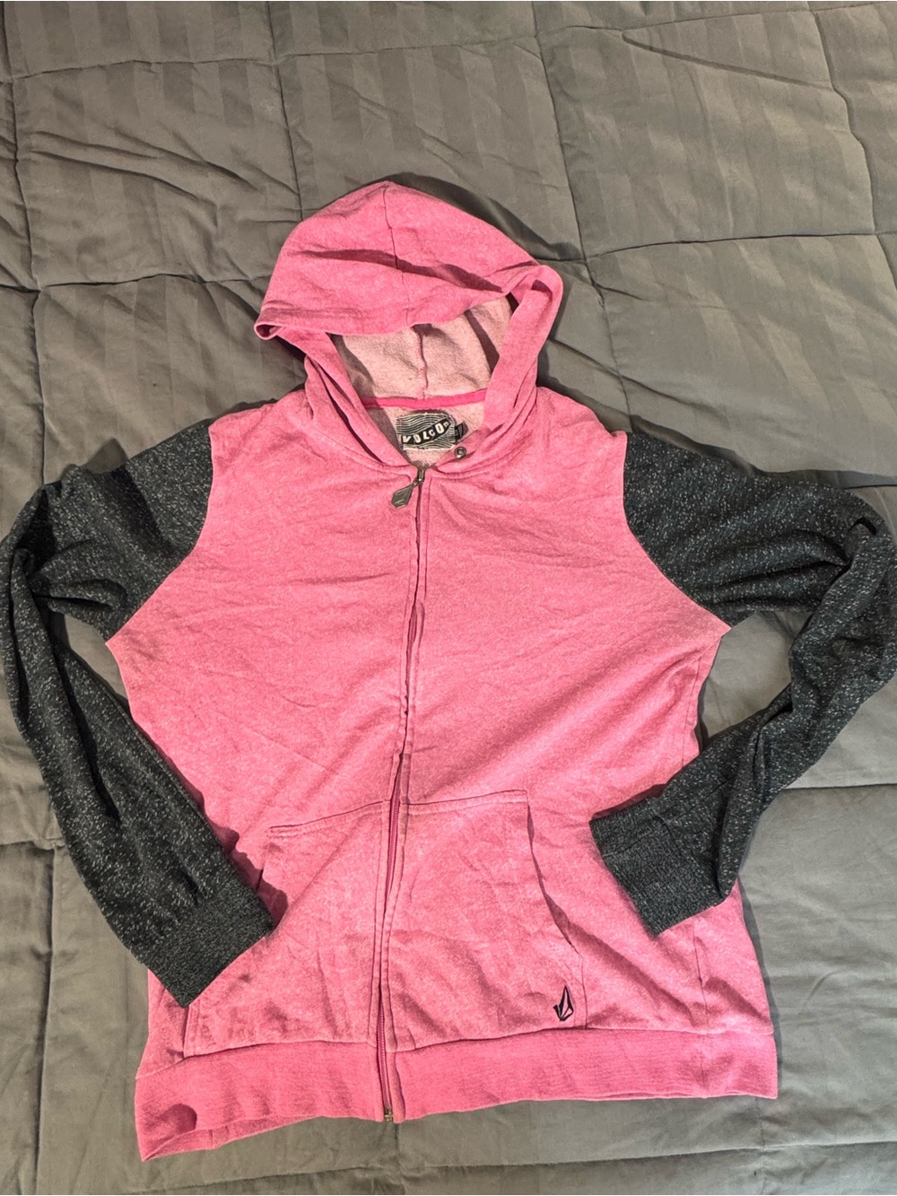 Volcom Pink Hoodie with Dark Gray Sleeves